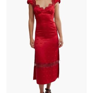 Free People Red Lace Midi Dress